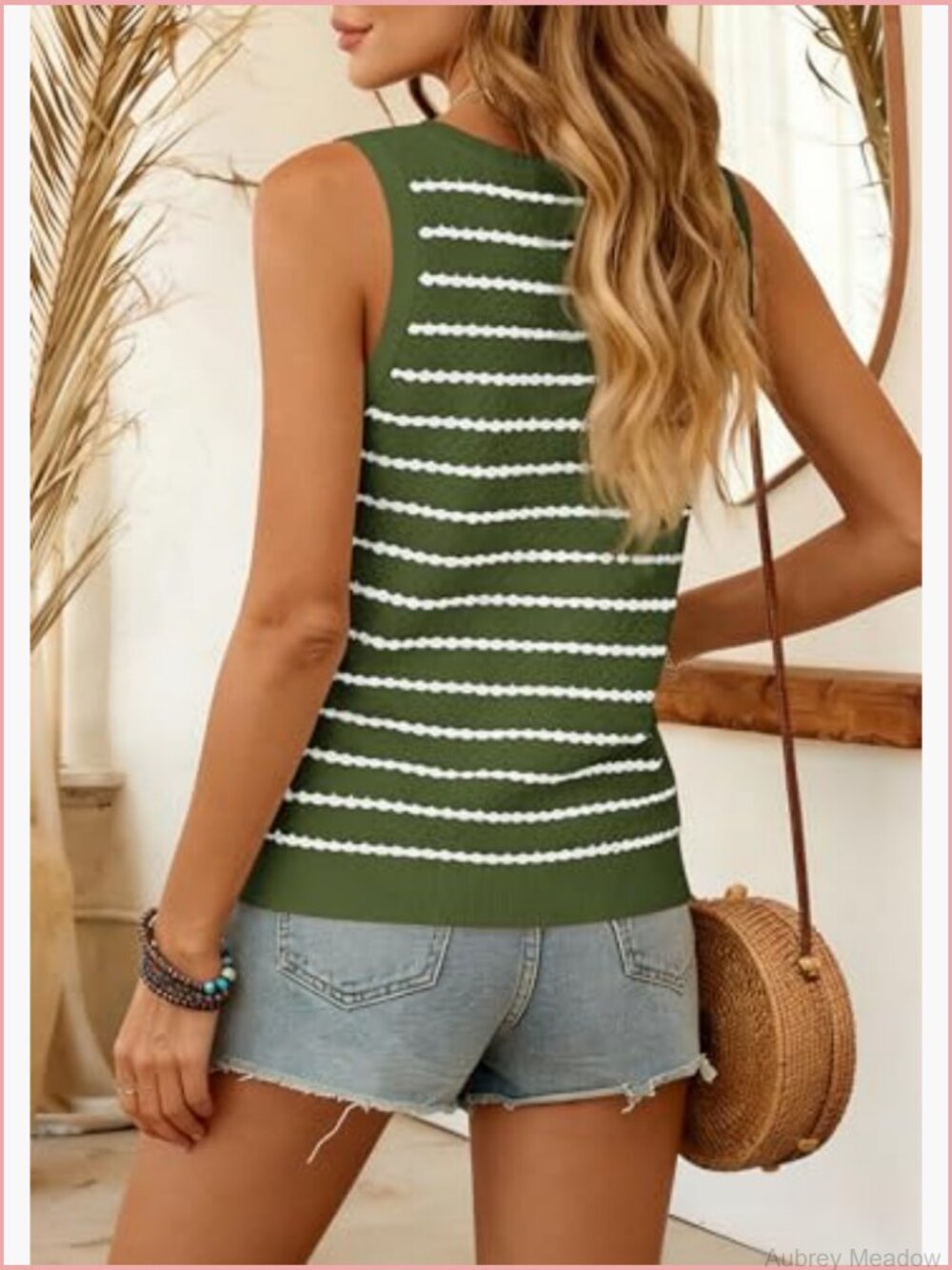 Crochet Striped Sweater Vest Tank Top Sleeveless Knit Pullover Women's Casual - Picture 3 of 7